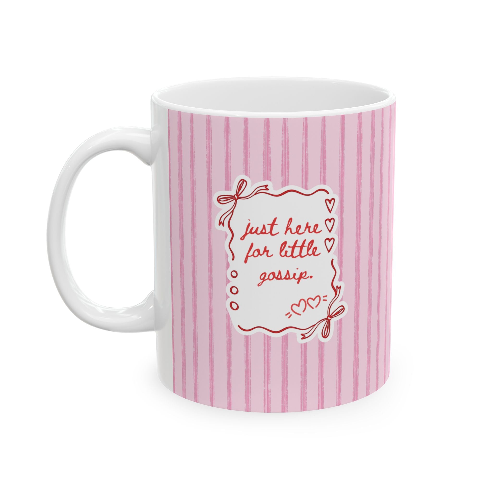 Pink Striped Floral Girl Ceramic Mug – Cute Pastel Coffee Cup (11oz/15oz)