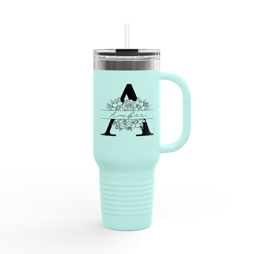 40oz Insulated Travel Mug — Floral Monogram Name Initials