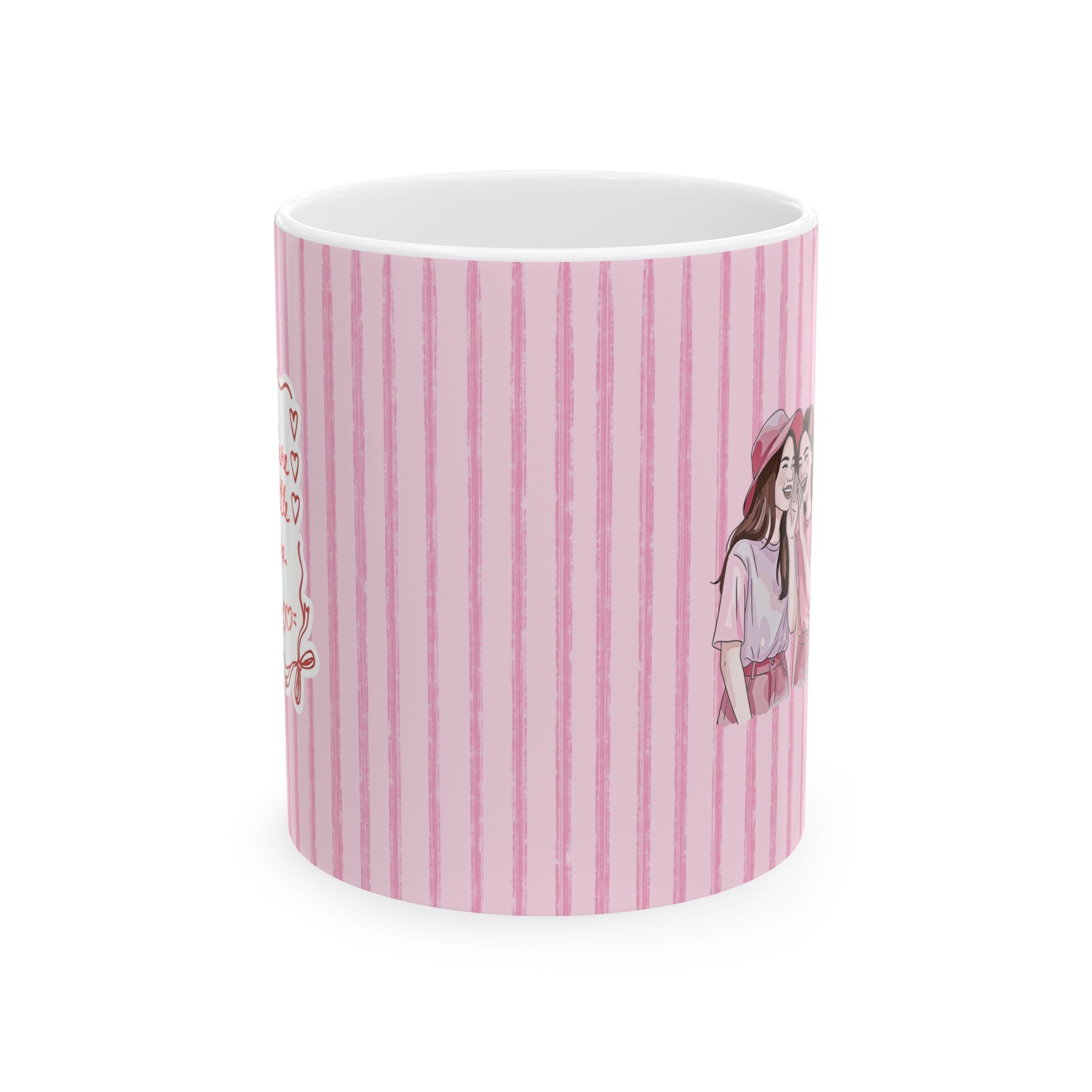Pink Striped Floral Girl Ceramic Mug – Cute Pastel Coffee Cup (11oz/15oz)