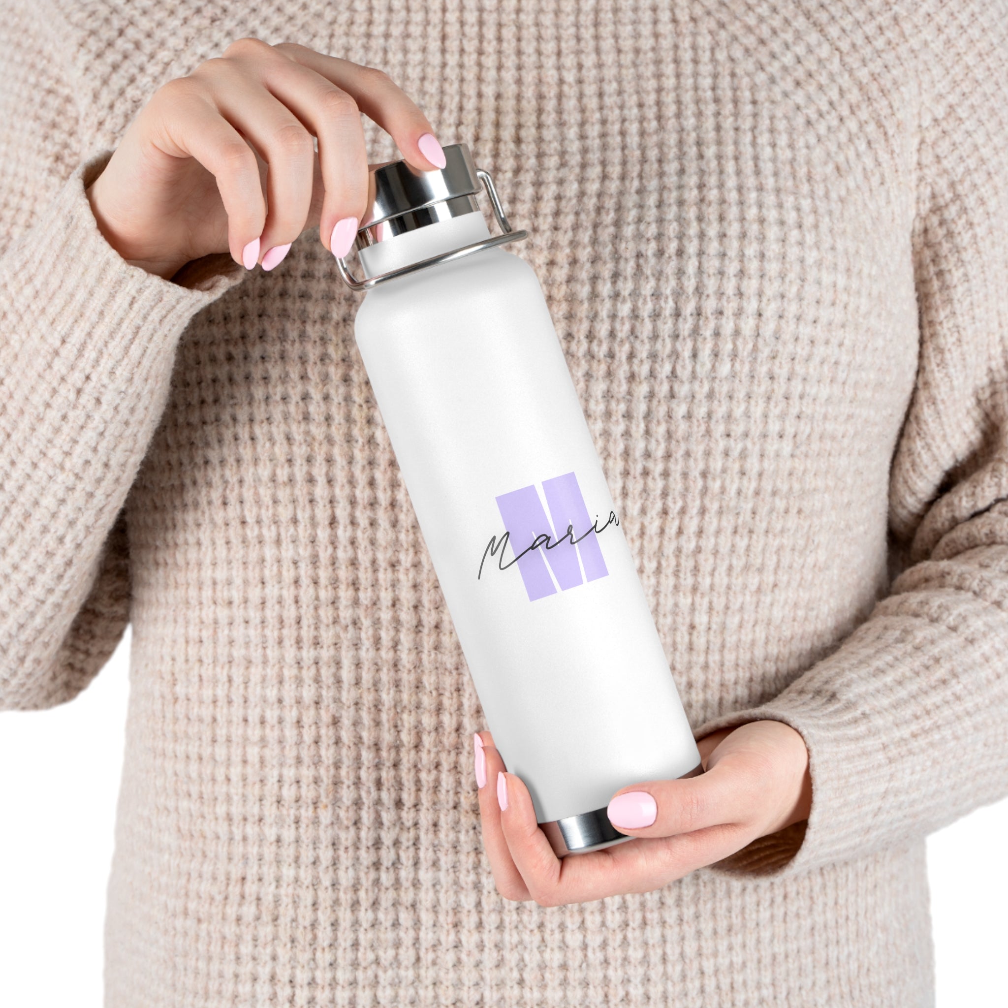22oz Vacuum Insulated Water Bottle — Personalized Lavender Initial & Script Name