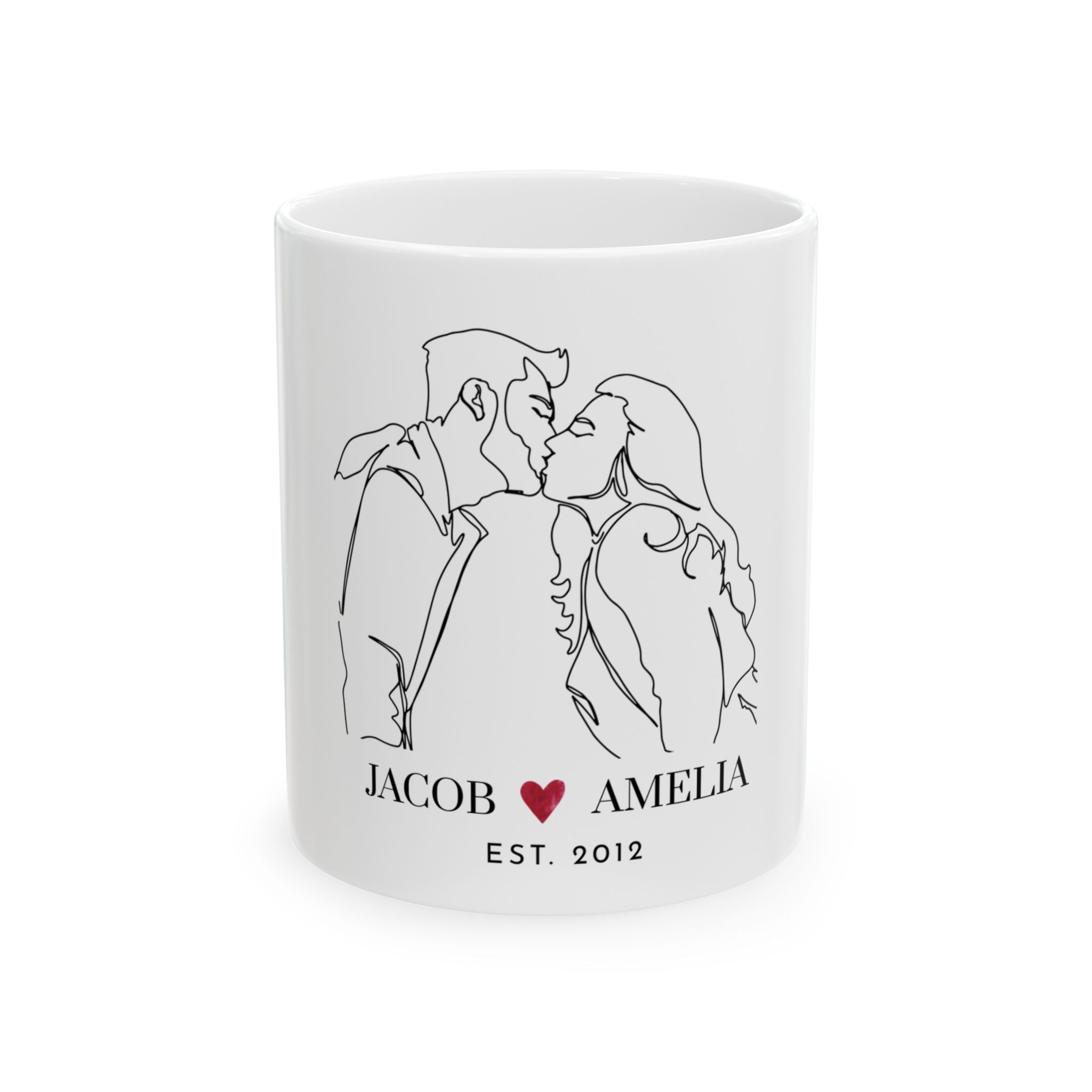 Personalized Couples Mug — Custom Names & Est. Date Coffee Cup (Kissing Line Art)
